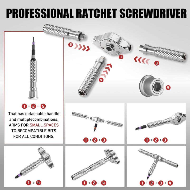 VMAN Ratchet Screwdriver Set, 66 in 1 magnetic Screwdriver sets, S2 Steel Bits, DIY Combination Flexible Shaft, Suitable for Furniture Assembly, Precision Electrical Appliance Repair, Bicycle Tools - Image 3